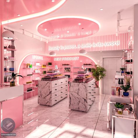 Makeup Shop Design, Makeup Store Interior, Makeup Store Design, Beauty Shop Decor, Pink Salon, Pink Store, Shoe Store Design, Store Shelves Design, Beauty Room Salon