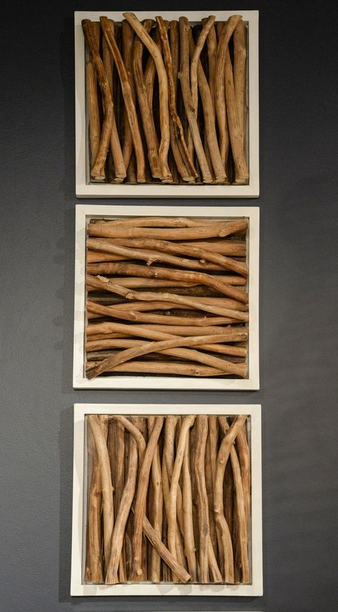 Wood Stick Decor, Projek Kayu, Stick Decor, Diy Wand, Wood Plans, Wooden Wall Decor, Into The Woods, Living Room Diy, Woodworking Ideas