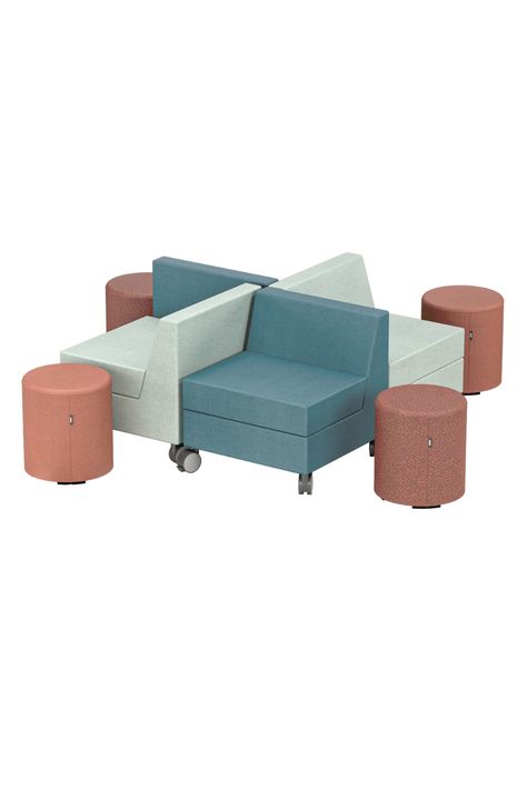 This flexible soft seating area adds comfort, function, and versatility to any learning space. The mobile Chameleon Lounge Square Chair can be configured in a variety of ways around the learning environment to adapt to the needs of learners. The lightweight FLEX Small Round Stools can be moved throughout the learning area by learners of all ages. A great option for classrooms, libraries, and common spaces. #MiEN #Education #Furniture #Innovation #21stcenturylearning #Collaboration #SchoolDesign Soft Seating Area, 21st Century Learning, Space Projects, Round Stool, Floor Seating, Flower Soft, Classroom Library, Soft Seating, Learning Spaces