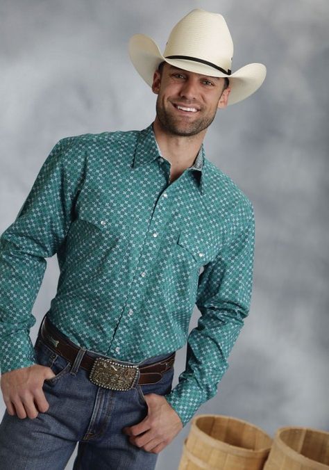 Cowboy Shirts For Men, Mens Western Wear, Cowboy Gear, Cowboys Shirt, Country Men, Mens Green, Blue Paisley, Western Shirts, Western Outfits