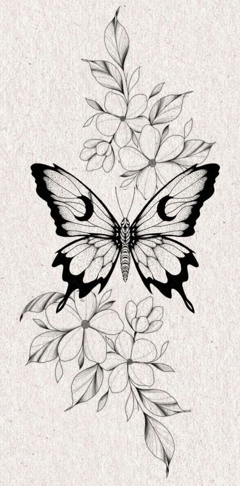 Butterfly’s Tattoo Design, As The World Falls Down Tattoo, Butterfly Flowers Drawing, Butterfly And Mandala Tattoo, Tattoo Stencils Flowers, Buterfluffy Tatoos, Flower And Butterfly Drawing, Ornamental Butterfly Tattoo, Half Flower Half Butterfly Tattoo