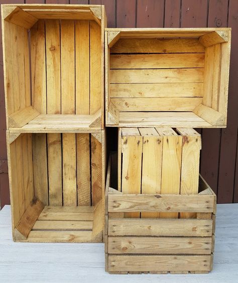 Wooden crates are perfect to use them for example in stores, as a shop window dressing or a storage boxes to keep the flowers, fruits and vegetables in them. You can also use crates to arrange a bookshelf, decoration living room or a patio. Please, let us know if you need more inspiration. Apple Storage, Wooden Apple Crates, Record Crate, Apple Garden, Tent Living, Wooden Fruit, Apple Crates, Plastic Crates, Apple Boxes