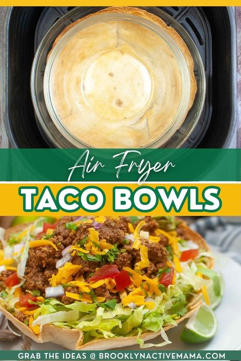 Easy Air Fryer Taco Bowls Air Fryer Tortilla Bowl, Air Fryer Taco Bowls, Taco Salad Bowls Air Fryer, Taco Salad Shells Tortilla Bowls Air Fryer, Taco Salad Shells, Crispy Taco Shells, Soft Taco Shells, Grilled Peppers And Onions, Taco Bowl Recipe