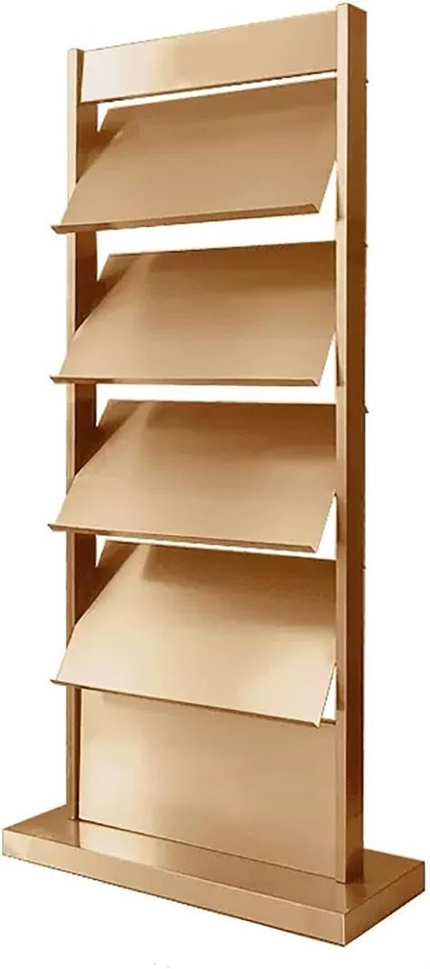 Amazon.com: YLLFFLL Tiered Design Iron Magazine Rack Floor-Standing, Commercial Magazine Display Stand for Literature, Product Introductions, for Sales Department/Public Reception Area (Color : Gold) : Home & Kitchen Brochure Stand Design, Newspaper Display, Stationery Display, Brochure Stand, Book Display Stand, Newspaper Stand, Magazine Display, Brochure Display, Church Interior Design