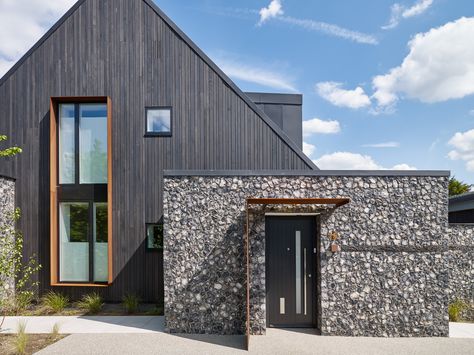 House 19 - Shou Sugi Ban Burnt Timber Cladding, Flint Wall, Rural Houses, Contemporary Front Doors, Build House, House Cladding, Modern Barn House, Wooden Houses, Timber Cladding