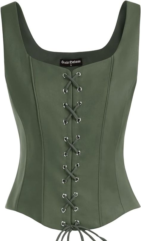 Amazon.com: Scarlet Darkness Women's Renaissance Corset Top Y2k Bustier Vintage Lace-up Tank Top Green L : Clothing, Shoes & Jewelry Peasant Bodice, Peter Pan Outfit, Narnia Costumes, Fair Outfit, Vintage Bustier, Ren Faire Costume, Green Corset, Corsets Vintage, Corset Sewing Pattern