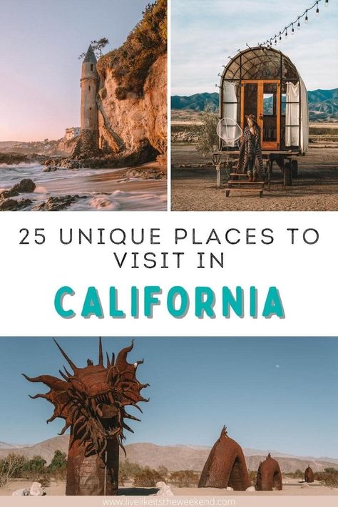 Looking to go beyond the obvious tourist spots? These unique places to visit in California are one-of-a-kind and must-visits. Some of them are the best things to do in California, but some of them are more off-the-beaten-path California destinations. Find the best places to go in California for someone looking for something a little more unique to experience. | unique places in california | california unique places | unique things to do in california | unique places to travel in california California Must Do, Most Beautiful Places In California, Must See Places In California, South California Things To Do, Places In California To Visit, Best Places To Visit In California, Places To Visit In Southern California, California Day Trip Ideas, California Must See Places