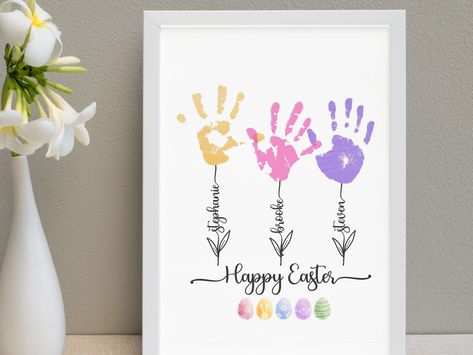 Handprint Art Easter, Diy Easter Keepsakes, Easter Hand Art For Kids, Easter Craft For Grandparents, Easter Handprints Preschool, Easter Crafts For Grandparents From Kids, Easter Crafts For Toddlers Handprints, Easter Handprint Crafts For Toddlers, Easter Crafts Handprints