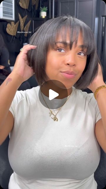 Keon Brunson on Instagram: "When The Bob And Banyang Works It Just Works 🤷🏿‍♂️😍  #naturalhair #healthyhair #hairtransformation #bangs #satisfying #haircut #shorthair #bob #bocut #hairstyle #hair #hairgoals #love #hairlife #hairstylist #lahair #atlhair #lahairstylist #atlantahairstylist #hairdo #hairdresser #losangeles #atlanta #beforeandafter #viral #reels #reelsinstagram #viralvideos #KBrunson #TheHAIRGOD ….. YOU COULD BE NEXT" Bob With Bangs Natural Hair, Bob Short Hairstyles For Black Women, Bob With Bangs Quick Weave, Quick Weave Bang Hairstyles, Side Part Bob Haircut, Relaxed Hair Bangs, Short Bob With Bangs Black Women, Short Bob Haircut For Round Face, Bob With Curtain Bangs Black Women