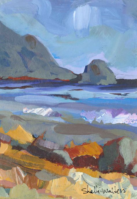 Oregon Artwork, Beaches Painting, Oregon Painting, Coast Painting, Sea Scapes, Acrylic Painting On Paper, Seascape Art, Cannon Beach, Paper Painting