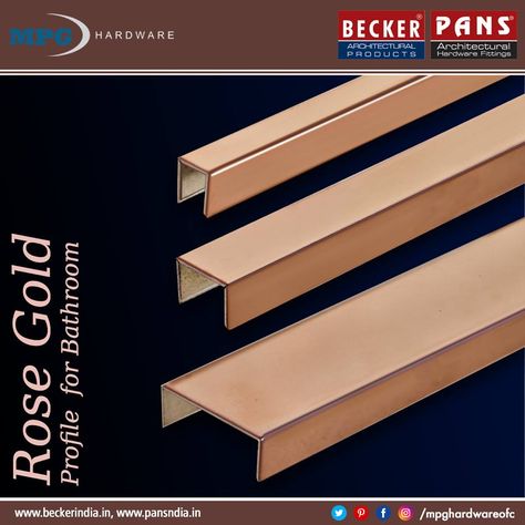 Rose Gold !!! Profile for Bathroom !!! #Furniture #sliding #fitting #aluminum #edge #bending #Glass #hardware #door #locks #handle #retailer MPG Hardware Call Us @9871220066 or 9211711001 www.mpghardware.com Glass Hardware, Stair Railing Design, Gold Bathroom, Material Textures, Railing Design, Kids Bath, Stair Railing, Rose Gold Color, Door Locks