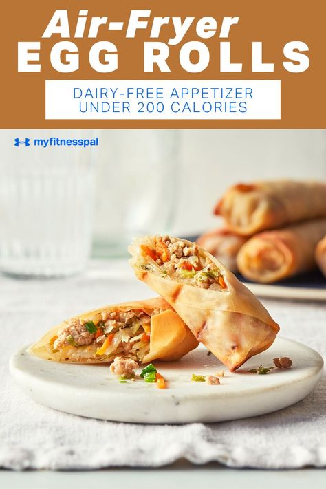 Low Calorie Egg Rolls, Low Calorie Rolls, Air Fryer Recipes Egg Rolls, Low Calorie Appetizers, Air Fryer Egg Rolls, 200 Calories Recipes, Vegan Egg Rolls, Myfitnesspal Recipes, Dairy Free Appetizers