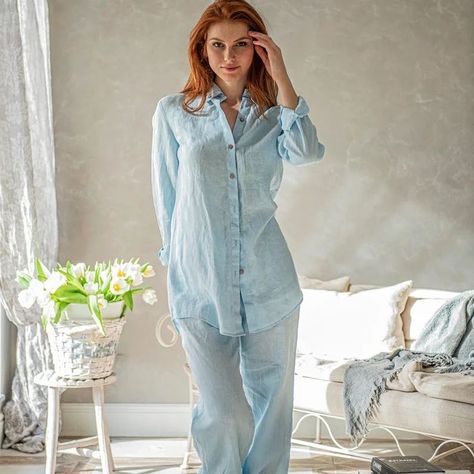 Light Blue Linen Shirt, Women Linen Shirt, Summer Linen Shirt, Washed Linen Shirt, Linen Clothing, Plus Size Clothing, Boho Linen Shirt Blue Linen Shirt Outfit Women, Linen Shirt Outfit Women, Light Blue Linen Shirt, Women Linen Shirt, Linen Shirt Women, Linen Shirt Outfit, Beach Minimalist, Summer Linen Shirt, Blue Linen Pants