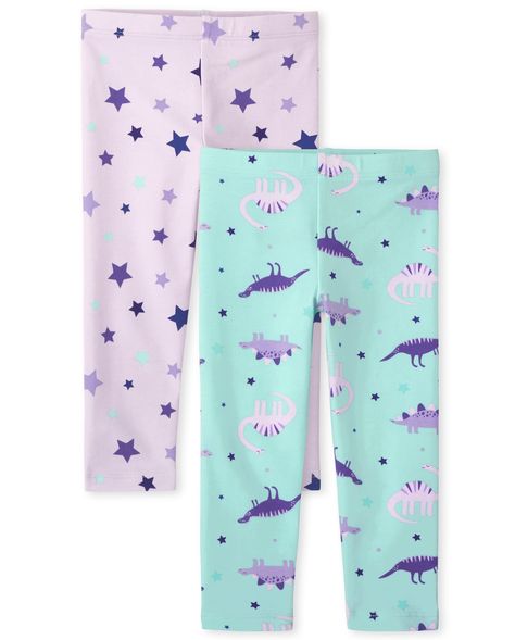 PRICES MAY VARY. 95% Cotton, 5% Spandex Imported Drawstring closure Machine Wash LEGGINGS — An easy everyday style with a full length design FABRIC — Made of 95% cotton/5% spandex jersey CLOSURE — Pull-on elasticized waistband MULTIPACK — 2-pack of leggings: 1 dino print pair; 1 star print pair THE CHILDREN'S PLACE — We offer a huge selection of kid's clothing! Shop us for jeans, shorts, leggings, chinos, polo shirts, dresses, pajamas, and accessories. Toddler Girls Fashion, Dino Print, Toddler Leggings, Toddler Pajamas, Star Leggings, Fashion Leggings, Toddler Girl Style, Leggings Kids, Girls Leggings