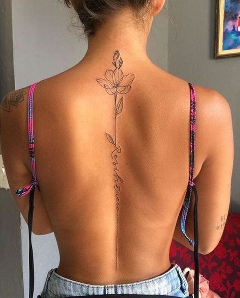 Rosen Tattoo Frau, Flower Spine Tattoos, Ribbon Tattoos, Spine Tattoos For Women, Inspiration Tattoos, Dope Tattoos For Women, Cute Tattoos For Women, Back Tattoo Women, Discreet Tattoos