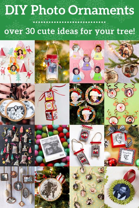 Home Made Photo Ornaments, Kids Craft Christmas Ornaments With Picture, Holiday Craft With Kids Picture, Christmas Photo Ornament Crafts For Kindergarten, Photo Christmas Decorations, Christmas Diy Photo Ornaments, Christmas Ornament For Parents, Picture Tree Ornaments, Diy Christmas Gifts For Family Handmade Photo Ornaments