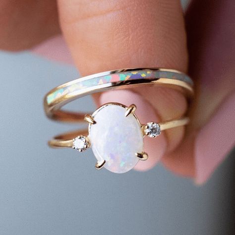 10K solid gold ring, Local Eclectic & Amarilo Jewelry exclusive design with white opal inlay. Wear in a ring stack or as a dainty ring band with everyday jewels Australian Opal Ring, Black Opal Ring, Precious Opal, Tiffany Jewelry, Engagement Rings Opal, Opal Ring, Gold Engagement Rings, Opal Jewelry, Opal Rings