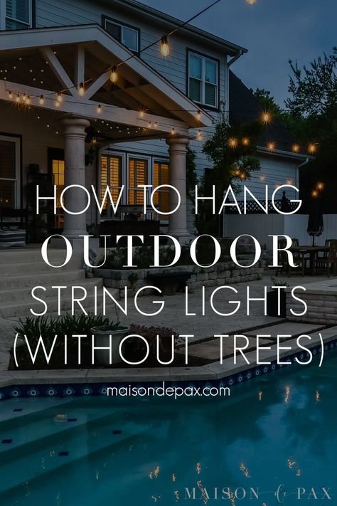 Summer Lights Outdoor, Pole String Lights Patio, Hanging Backyard Lights, Outdoor Hanging Lights Ideas, String Lights For Backyard, Backyard Hanging Lights Ideas, Decorating With Solar Lights, Hang Lights In Backyard, Hanging Lights On Patio