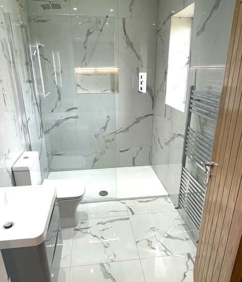 🛁SPLASHING OUT BATHROOMS🛁 on Instagram: “New en-suite installed last week marble tile is a very popular choice at the minute, they have gone for a Verona Spanish tile with a walk…” Marble Bathroom Ideas Small, Marble Tiled Bathrooms Ideas, Marble En Suite Bathroom, En Suite Wet Room Small, Tiny Marble Bathroom, Small En Suite Shower Room Ideas, En Suite Tiling Ideas, En Suite Tiles, Ensuite Bathroom Ideas Master Bedrooms Walk In Shower Walls