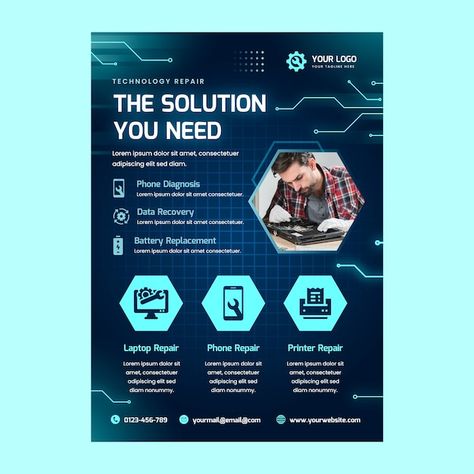 Technology Poster Design Inspiration, Tech Poster Design, Technology Poster, Brochure Templates Free Download, Event Brochure, Technology Posts, Technology Posters, Vector Gradient, Advertising Technology