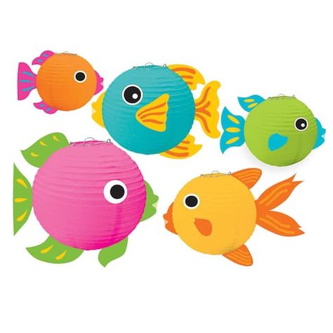 Finding Nemo Theme, Noahs Ark Theme, Fish Lanterns, Paper Fish, Round Paper Lanterns, Fish Crafts, Halloween Costume Shop, Under The Sea Party, Diy Activities