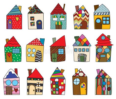 House Drawings, House Doodle, Pola Bordir, Art Fantaisiste, Office Decorations, House Quilts, House Illustration, Ideas For Easter Decorations, Ideas For Easter