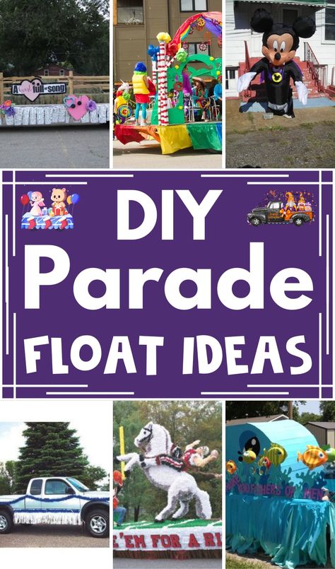 DIY Parade Float Ideas (1) Simple Christmas Parade Float Ideas Diy, Tissue Paper Parade Float, Truck Bed Parade Float, Bakery Parade Float Ideas, Gold Parade Float Ideas, Usa Float Ideas, Parade Trailer Decorating Ideas, Daycare Parade Float Ideas, Disney Themed Parade Float Ideas