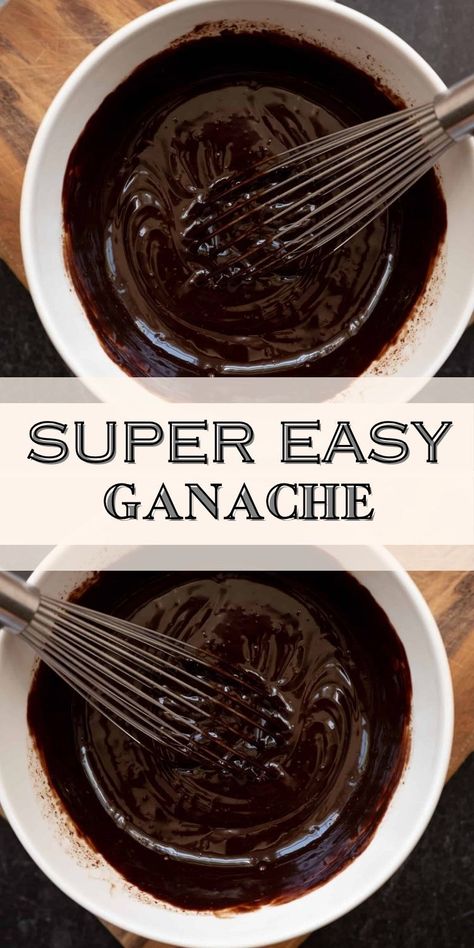 It's super easy to make homemade ganache with two simple ingredients. Use it to fill cookies, frost cakes or top a pan of brownies. Ganache easy dessert frosting | frosting for cookies | chocolate cake frosting recipe Grenache Frosting, Simple Ganache Recipe, Easy Brownie Frosting Recipes, Choc Ganache Frosting, Easy Chocolate Ganache Frosting, Dark Chocolate Icing Recipe For Cake, Choc Icing Frosting Recipes, Cookies And Cream Ganache, Chocolate Chip Frosting Easy