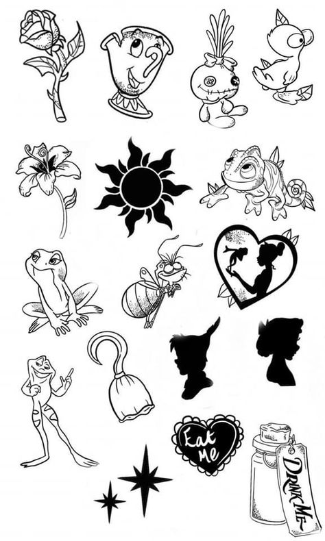 Disney Characters Tattoos, Disney Inspired Tattoos, Disney Tattoos Small, Disney Nail Art, Disney Sleeve Tattoos, Disney Sleeve, Small Girly Tattoos, Petit Tattoo, Disney Princess Tattoo