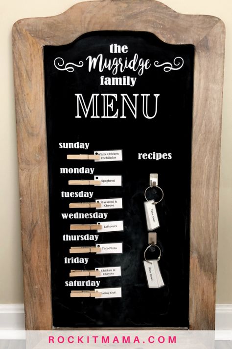 Weekly Menu Board - An Easy DIY Project - Rock It Mama Menu Planning Board, Menu Board Diy, Weekly Menu Boards, Papan Menu, Family Emergency Binder, Meal Planning Board, Diy Menu, Emergency Binder, Family Command Center