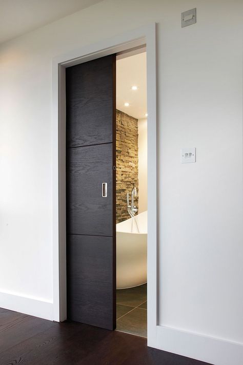 Sliding door - Bespoke doors Pocket Doors Bathroom, Bathroom Door Ideas, Sliding Bathroom Doors, Pintu Interior, Bilik Air, Internal Sliding Doors, Modern Sliding Doors, Desain Pantry, Sliding Pocket Doors