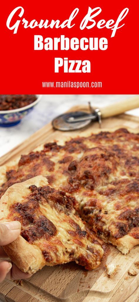 Takes but a few minutes to make this super tasty Ground Beef Barbecue Pizza! Tried and tested crowd-pleaser. Freezable – assuming there are left-overs. Cheeseburger Recipes, Barbecue Pizza, Beef Barbecue, Beef Pizza, Hamburger Pizza, Big Pizza, Bbq Pizza, Keto Pizza, Bbq Beef