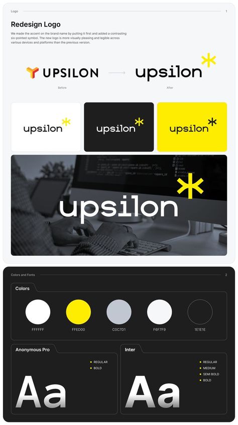 Upsilon Logo Redesign Logo Redesign Presentation, Website Developer Logo, Logo Redesign Before And After, Brand Redesign, Corporate Logos, Developer Logo, Logo Presentation, Logo Redesign, Corporate Website