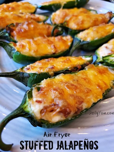 Air Fryer Stuffed Jalapeno Peppers recipe - Spicy and Flavorful Fried Jalapeno Poppers, Cream Cheese Stuffed Jalapenos, Daily Yum, Best Appetizers Ever, Fried Jalapenos, Stuffed Jalapeno, Stuffed Jalapenos, Jalapeno Popper Recipes, Jalapeño Poppers