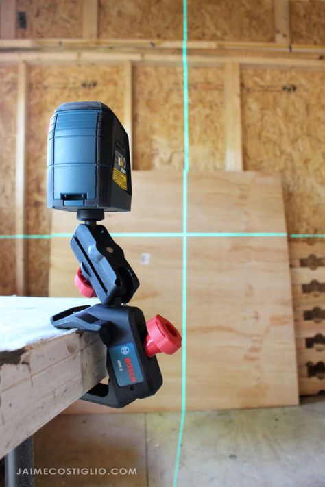 A tool review of the Bosch 40' green laser level. A snapshot overview of this laser level in action. #thdprospective #boschtools Bosch Tools, Laser Levels, Barn Door Track, Laser Level, Green Laser, Playroom Wall, Choose One, Barn Door, Beams