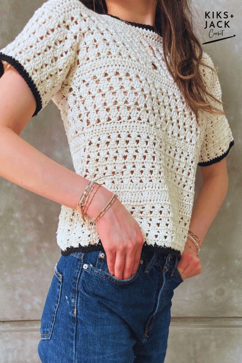 Simple Crochet Top Pattern, Crochet Short Sleeve Top Pattern, Lace Crochet Top Pattern, Crochet Patterns Womens Tops, Crochet Top Pattern Free, Short Sleeve Top Pattern, Top Pattern Free, Blouse Pattern Free, Lace Top Patterns