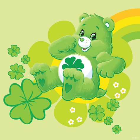 Care Bears: Good Luck Bear Sliding Down a Rainbow Care Bears Good Luck Bear, Owl Winnie The Pooh, Lucky Bear, Wallpaper Aesthetic Vintage, Good Luck Bear, Care Bear Tattoos, Care Bears Vintage, Blue Nose Friends, Care Bears Cousins