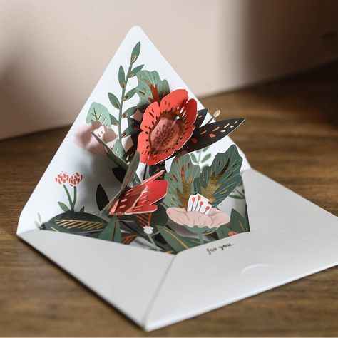 Pop-Up Card - Floral Envelope Pop Up Envelope, Paper Art Flower, Open Envelope, Pop Up Flower, Arte Pop Up, Pop Up Flower Cards, Diy Pop Up Cards, Gift Illustration, Pop Up Art