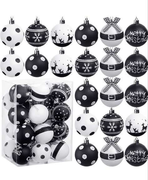 24 Pcs Christmas Polka Dot Ornaments Black and White Christmas Balls Decorative Hanging Plastic White Black Christmas Ornaments for Xmas Trees Parties Holiday Decoration White Christmas Balls, Dot Ornaments, Plastic Christmas Ornaments, Black Christmas Decorations, Black And White Christmas, Silver Christmas Decorations, Creepy Christmas, Xmas Trees, White Ornaments