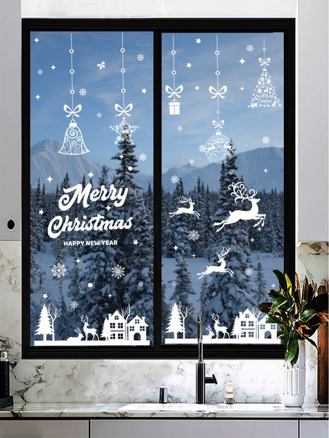 White Collar PVC Animal,Cartoon,Christmas Wall Stickers Embellished Home Decor Christmas Party Backdrop, Christmas Window Painting, Christmas Wall Stickers, Gingerbread House Decorations, Christmas Scenery, Wall Stickers Home Decor, Animal Cartoon, Christmas Window, Christmas Ornament Crafts