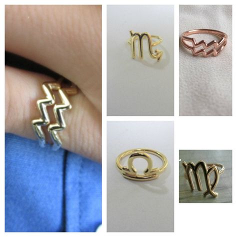 Aquarius Ring, Leo Ring, Gemini Ring, Aries Zodiac Sign, Astrology Jewelry, Zodiac Rings, Lightning Bolt Earrings, Signet Rings, Astrological Sign