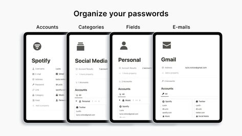 Password Management - NotionPlates Notion Password Tracker, Free Notion Templates, Password Organizer, Password Tracker, Notion Templates, Password Manager, Study Schedule, Content Planner, Managing Finances