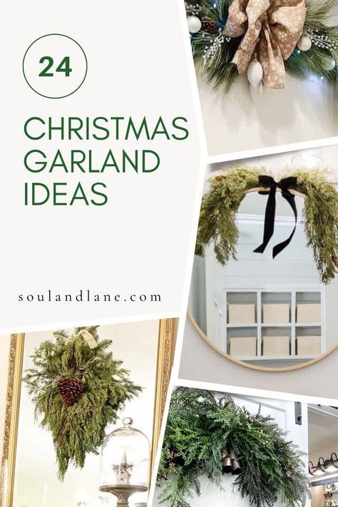 Elevate your holiday decor with unique swag garland ideas tailored for every room. From the living room to the bedroom, let each space radiate festive charm with these elegant touches. Garland Swag Over Mirror, Garland On Sconces, Christmas Mirror Swag, Christmas Swag Over Mirror, Mirror Over Couch, Wreath On Wall, Window Swags, Evergreen Swag, Christmas Mirror