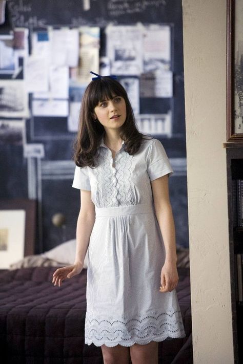 Zooey Summer Finn, Zooey Deschanel Style, Lace Shirt Dress, Jessica Day, 500 Days Of Summer, 500 Days, Zooey Deschanel, Summer Blue, Lace Shirt