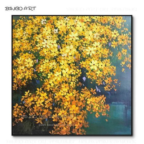 Yellow Flowers Acrylic Painting, Yellow Painting Ideas On Canvas, Abstract Flowers Acrylic, Acrylic Painting Yellow, Tree Pattern Design, Yellow Flower Painting, Yellow Paintings, Home Corridor, Yellow Flowers Painting