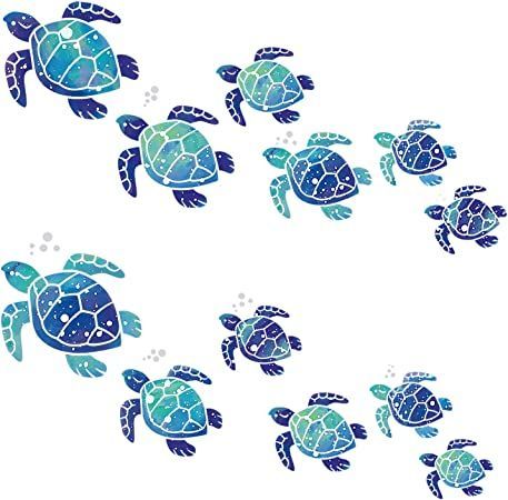 12 Pieces Sea Turtle Wall Decals Turtle Vinyl Stickers Underwater Ocean Decals Waterproof Wall Sticker Decoration for Home Office Living Room Wall Bathroom Toilet (Blue) Underwater Bathroom, Ocean Decals, Finding Nemo Decorations, Sick Drawings, Sea Life Animals, Turtle Quilt, Turtle Tattoo Designs, Underwater Ocean, Ocean Turtle