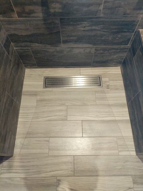 Shower Drain Plumbing Diagram, Shower Drain Plumbing, Bathroom Shower Design, Small Space Bathroom, Cabin Bathrooms, Wooden Tile, Floor Tile Design, Small Space Design, Bathroom Design Inspiration