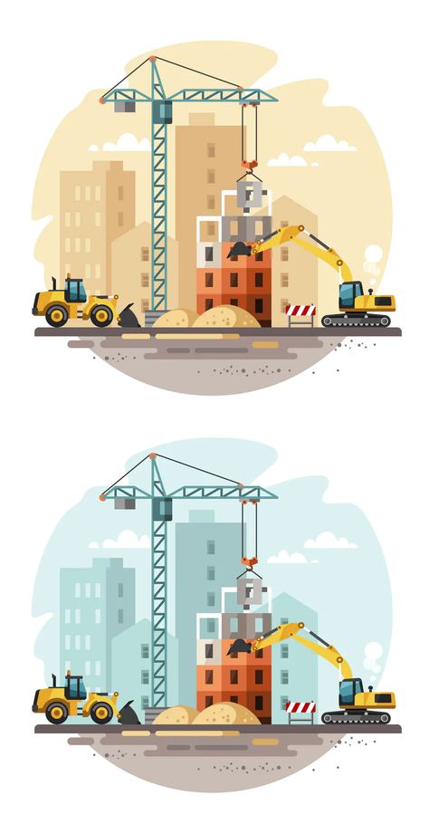 Building Construction Site Vector Illustration - Vector EPS, AI Construction Vector Illustration, Construction Site Illustration, Construction Illustration, Construction Template, Illustration Building, Building Vector, Ing Civil, Construction Images, Construction Repair