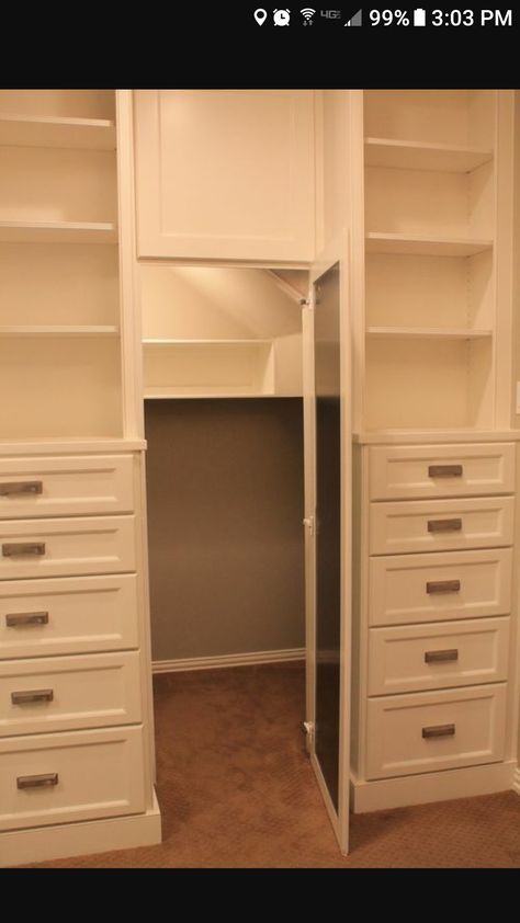 Secret compartment in closet. Good idea especially of u have a small home. Hidden Closet, Hidden Spaces, Secret Room, Secret Space, Hidden Compartments, Secret Storage, Hidden Rooms, Safe Room, Secret Door