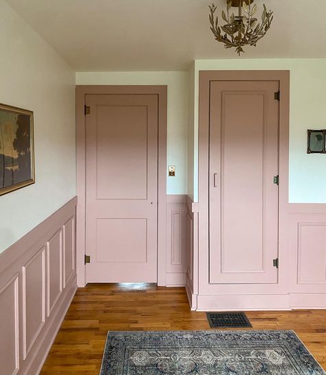 STEF TURNER | This is not Dottie’s room 🤪, BUT I have one room in this house 90% completed (missing the door knob and the furniture 💁🏼‍♀️) and it feels… | Instagram Setting Plaster, Painted Window Frames, Pink Door, Bath Girls, Upstairs Bathrooms, In This House, Pink Trim, Common Questions, Bedroom Doors